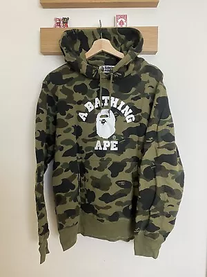 A Bathing Ape BAPE 1st Camo FW23 College Logo Hoodie Green Mens SzL Preowned • $350