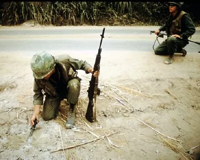 Soldier Of Engineer Battalion Probes For Enemy Mines 8x10 Vietnam War Photo 624 • $7.43