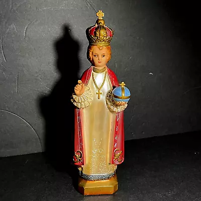 Vintage Infant Of Prague Jesus Statue Heavy Ceramic Hand Painted 13  Tall • $47.98