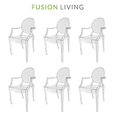 Set Of 6 Ghost Chairs - Transparent Clear Dining Chairs - Plastic Louis Armchair • £456