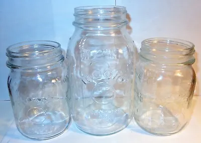 3 Vintage Clear Glass Magic Mason Canning Fruit Jars 2 Pints 1 Quart No Chips • $21.95