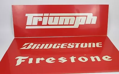 3 Vintage Triumph Firestone Bridgestone Advertising Signs Gas Oil Red And White • $99.99