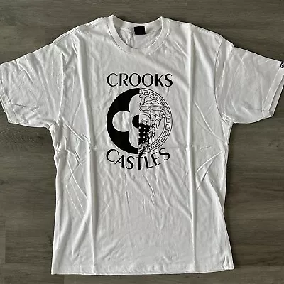 Crooks & Castles T Shirt Men’s Sz L White Black Medusa • $10