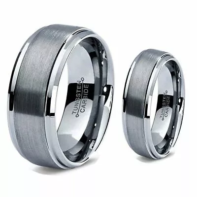 Men & Woman Matching Set  Tungsten Carbide Brushed  Center Wedding Band Ring • $56.66