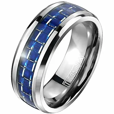 Casual Royal Blue Carbon Fiber Titanium Ring For Men Sizes 9-13 8mm Comfort Fit • £16.38