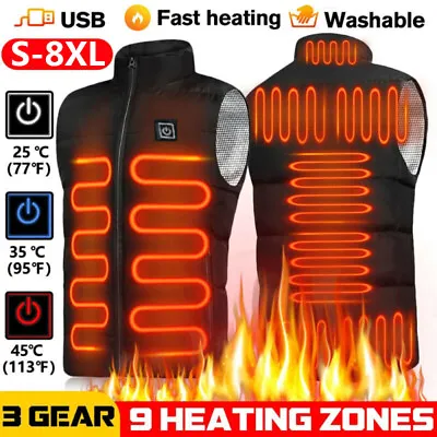 Men Electric Vest Heated Jacket Usb Winter Body Warmer Windproof Gilet Coat Tops • £24.42