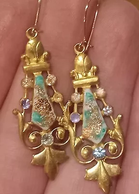 Antique Victorian Enameled Gold Dangle 14k Ear Wires Etruscan Estate Earrings... • £170.67