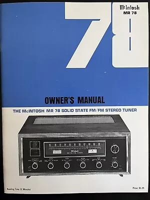 Mcintosh Mr78 Tuner Owners Manual Original Jo1312 • $44.95
