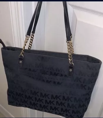 Michael Kors Jet Set Navy Blue Bag Monogram Signature Travel Tote Bag Handbag • $64