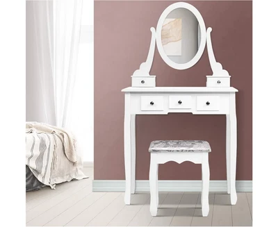 $172.99 • Buy Dressing Table Stool 5 Drawers Makeup Cabinet Mirror Desk White