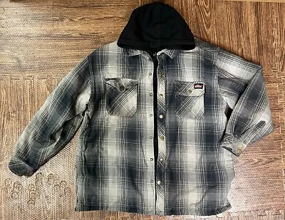 Dickies Flannel Shacket Jacket Mens XL Plaid Snap Hooded Lined Chore Work • $22.90