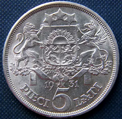 Latvia 5 Lati 1931 Silver Coin XF#2 • $45
