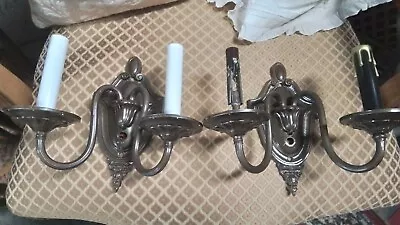 Vintage Pair Of Double Arm Wall Sconces Metal Decorative Lighting Collectable • $65