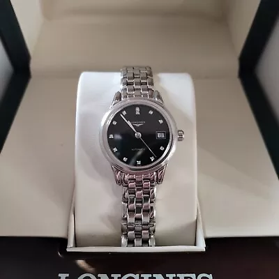 Longines Ladies Flagship Diamond Set Black Dial Bracelet Watch L4.274.4.57.6 • £650