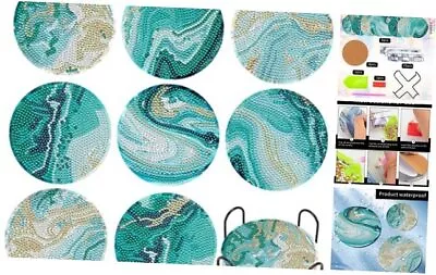 8 Pcs Diamond Painting Coasters With Holder DIY Teal Diamond Art Marble Ocean • $17.10