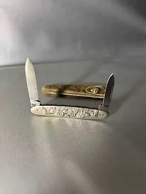 Vintage W. H MORLEY & SONS GERMANY 2 BLADE POCKET KNIFE W/ HUNTING DOG & HORSE • $23