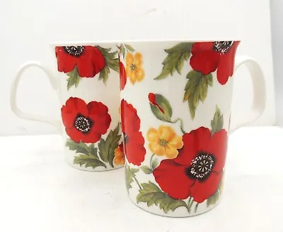 2 Roy Kirkham Monet Mugs Red Poppy Bone China 1992 England • $18.50