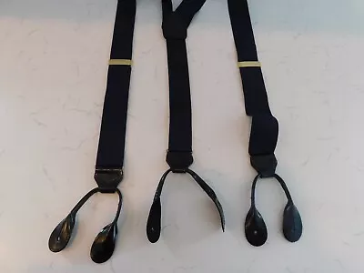 Men's Nice Quality England 1.5  Navy Silk-Black Leather Button Suspenders/Braces • $24.99