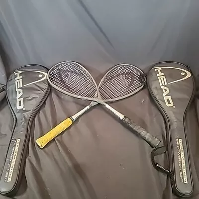 HEAD Ti.120 Squash Racquets & Cases Excellent Condition Needs New Grip Lot Of 2 • $74.99