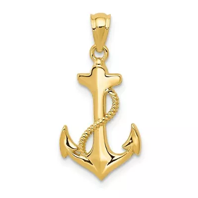 Real 14kt Yellow Gold Polished Anchor Pendant • $93.77