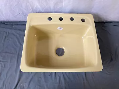 Vtg NOS Cast Iron Harvest Gold Yellow Porcelain Old Drop In Kitchen Sink 112-23E • $295