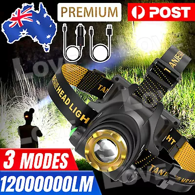 12000000lm LED Headlamp USB Rechargeable Headlight Head Torch Lamp Light • $12.85