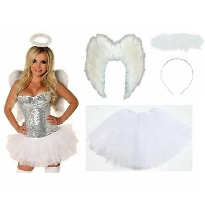 Angel Feather Wings Halo Fairy Fancy Dress Costume Hen Hen Night Party Cosplay • $18.87