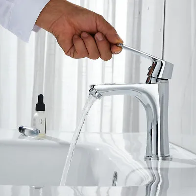 £6.79 • Buy Modern Bathroom Taps Basin Sink Mono Mixer Chrome Cloakroom Tap With 2 Hoses *