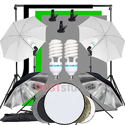 Photo Studio Continuous Lighting Kit Soft Umbrella 4 Backdrop Background Stand • £116.99