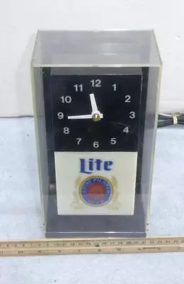 Vtg Miller Lite Brewing Co. A Fine Pilsner Beer Cube Clock & Light Lamp Works ! • $41.95