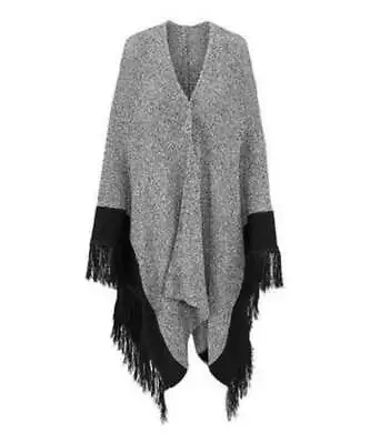 CAbi Womens One Size Pepper Gray Shawl Wrap Cape Sweater Fringe NEW 3361 • $54