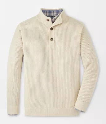 Peter Millar Digby 3-Button Mock Sweater Ivory Wool Yak Cashmere Size Large $375 • $129.99