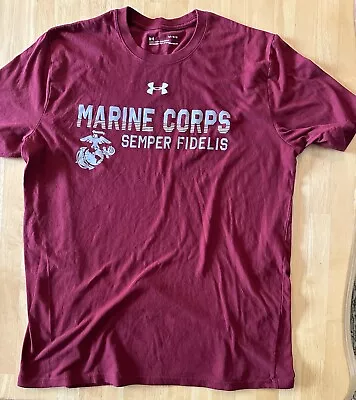 Under Armour Mens Heat Gear Marine Corps Semper Fidelis Loose Fit Shirt SIze LG • $16