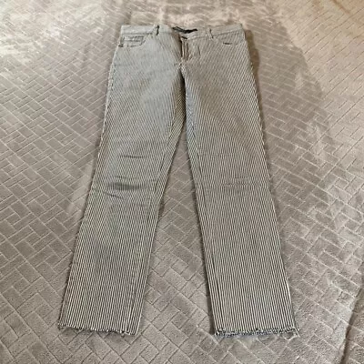 J Brand Womens 26 Denim Jeans White Black Striped Skinny Cropped Fray Mid Rise • $29.99