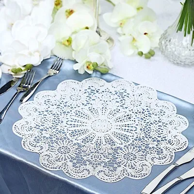 6 WHITE 15  Wide Flower Lace Doily Round Vinyl Placemats Wedding Decorations • $11.20