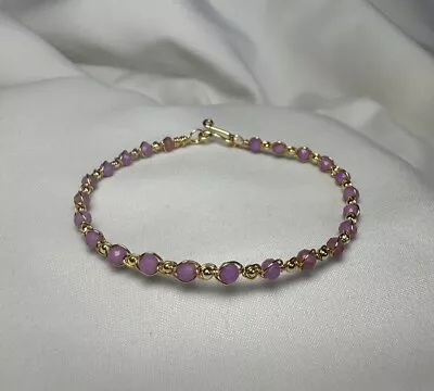 Natural Faceted Purple Mica 3/4 Mm Bead Bracelet-24KGoldPlated Wirewrapped- 7 IN • $35.55