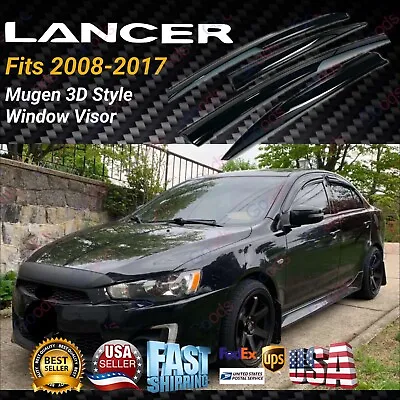 FOR 2008-2017 LANCER DARK SMOKE Mugen 3D JDM STYLE WINDOW VISOR Rain Deflectors • $29.99