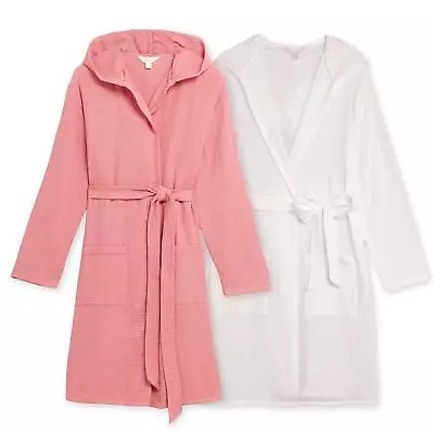 Ex-M&S Womens Dressing Gown In Pink Or White 100% Cotton • £18.95