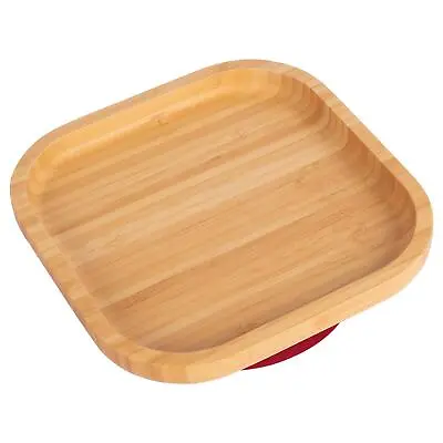 Tiny Dining Red Square Bamboo Baby Suction Plate Toddler Weaning Feeding Set • £11