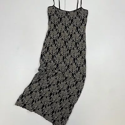 New Look Dress 12 Black Sleeveless Midi Strappy Patterned Y2K 00's Vintage • £9.79