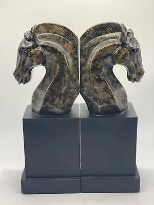 Beautiful Horse Head Equine Equestrian Bookends 10.5  Resin And Stone • $38