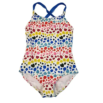 Mini Boden Girls Swimsuit Size 9-10 Years Multi Rainbow Leopard Blue Straps Swim • $30