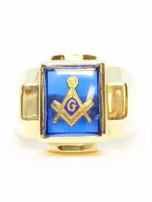 Blue Stone Gent's Stone Masonic Masons G Ring 10K Yellow Gold 8.8g Size:8.25 • £631.67