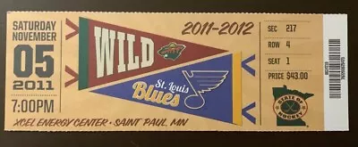 Minnesota Wild 11/5/2011 NHL Ticket Stub Vs St. Louis Blues • $7.95