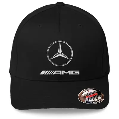 Mercedes AMG Logo On Black Hat Flexfit Baseball Cap Printed Emblem S/M & L/XL • $22.99