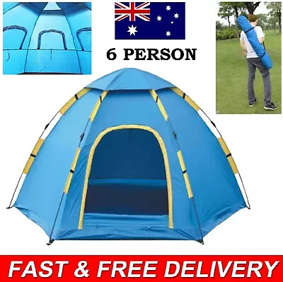 3-6 Person Pop Up Beach Family Tent Shelter Hiking Shade Camping Outdoor Sports • $94.99