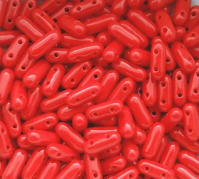 30 Red Czech Glass Two 2 Duo Hole 8mm Spacer Bar Roller Multi Strand Beads • $5.99