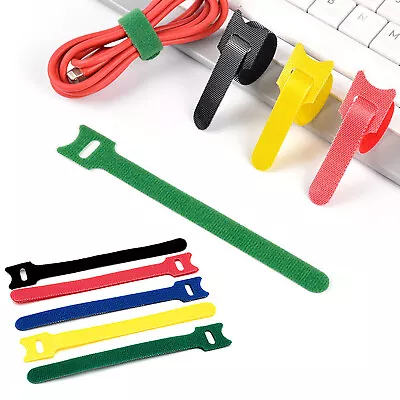 100Pcs Reusable Ties Hook And Loop Fastener Tape Nylon Velcros Cable Ties Straps • £8.28