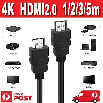 $5.80 • Buy 🔥🔥🔥🔥4K HDMI2.0 1m 2m 3m 5m HDMI Cable UHD 2160p 1080p 3D HighSpeed FreePost