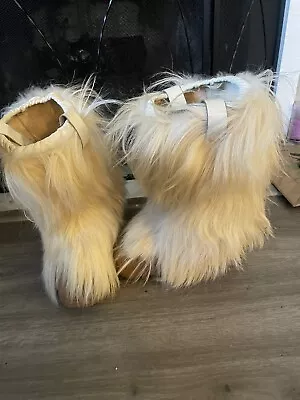 Vintage HUSKI Apres Ski Goat Hair Fur Shaggy Snow Winter Yeti Boots Italy Size 7 • £201.07